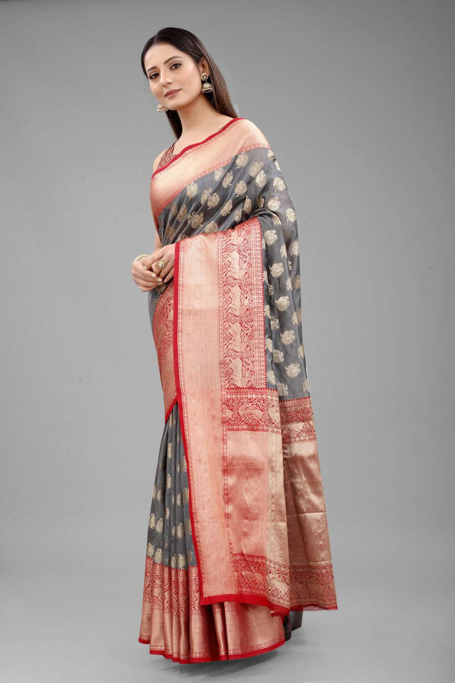 Grey Woven Kanjivaram Silk Saree