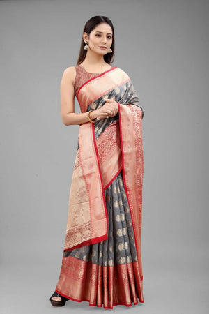 Grey Woven Kanjivaram Silk Saree