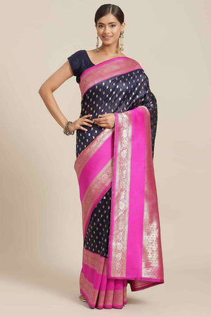 Navy Blue Woven Kanjivaram Silk Saree