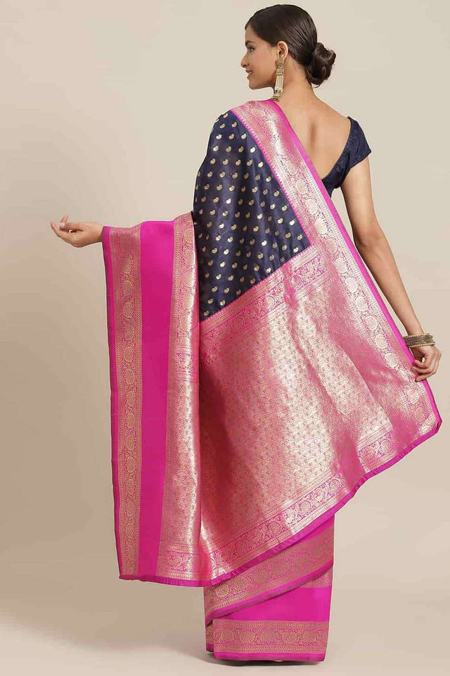 Navy Blue Woven Kanjivaram Silk Saree