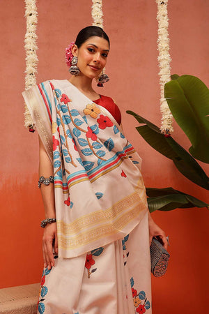 Beige Digital Printed Art Silk Saree