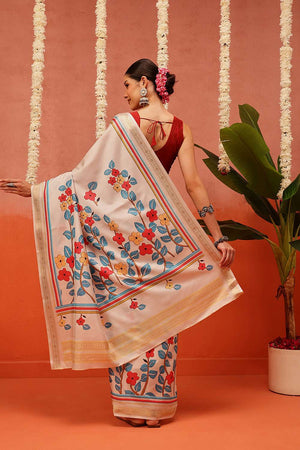 Beige Digital Printed Art Silk Saree