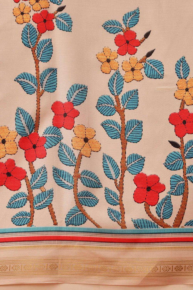 Beige Digital Printed Art Silk Saree