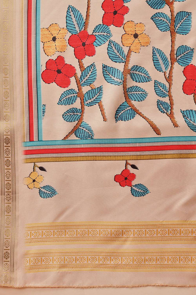 Beige Digital Printed Art Silk Saree