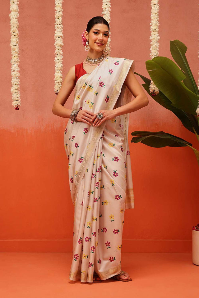 Beige Digital Printed Art Silk Saree