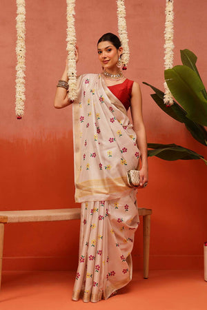 Beige Digital Printed Art Silk Saree