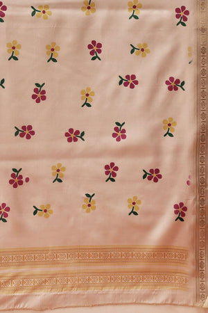 Beige Digital Printed Art Silk Saree