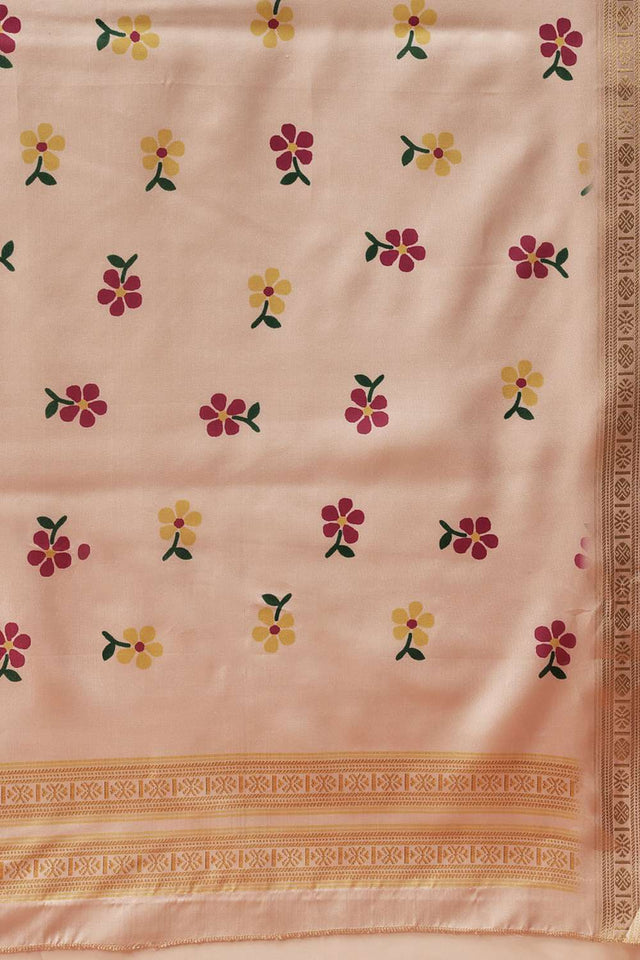 Beige Digital Printed Art Silk Saree