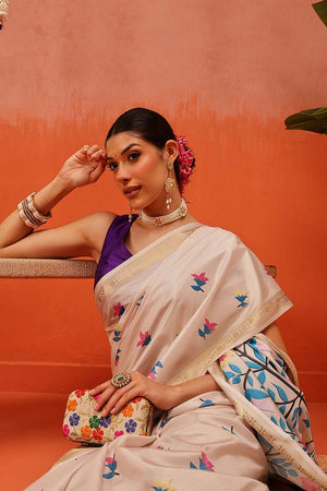 Beige Digital Printed Art Silk Saree