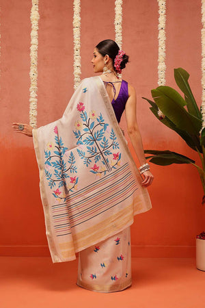 Beige Digital Printed Art Silk Saree
