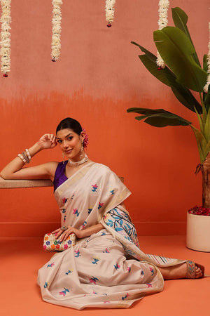 Beige Digital Printed Art Silk Saree