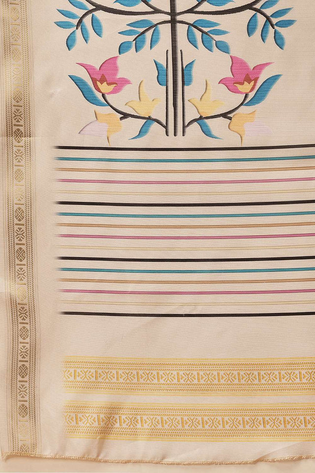 Beige Digital Printed Art Silk Saree