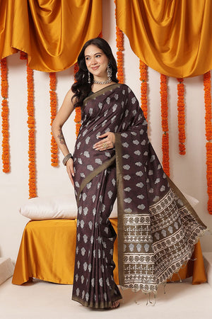 Maroon Ajrakh Printed Art Silk Saree (SZ-DGAJRAKH-3283)