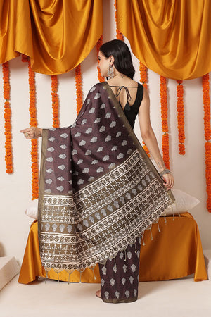 Maroon Ajrakh Printed Art Silk Saree (SZ-DGAJRAKH-3283)