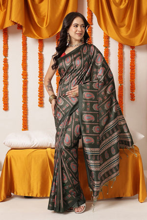 Black Paisley Printed Art Silk Saree (SZ-DGAJRAKH-3284)