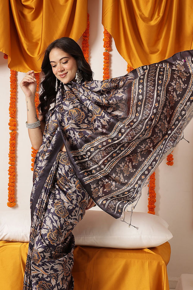 Blue Ajrakh Printed Art Silk Saree (SZ-DGAJRAKH-3285)