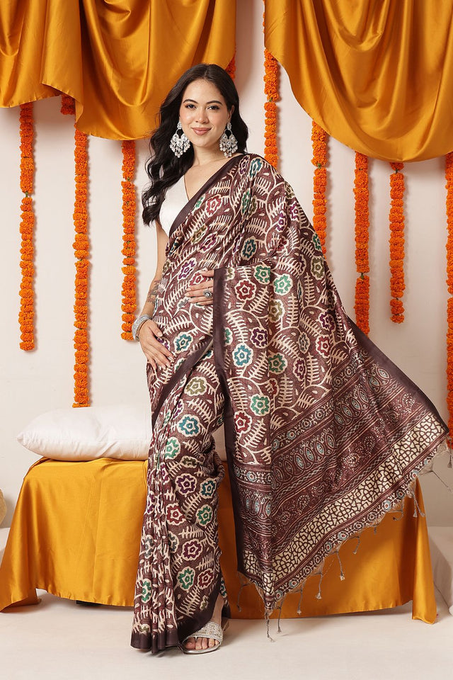 Brown Abstract Printed Art Silk Saree (SZ-DGAJRAKH-3286)