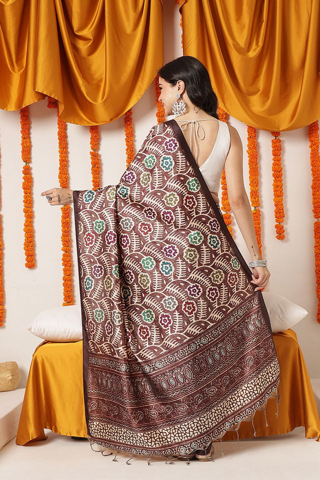Brown Abstract Printed Art Silk Saree (SZ-DGAJRAKH-3286)
