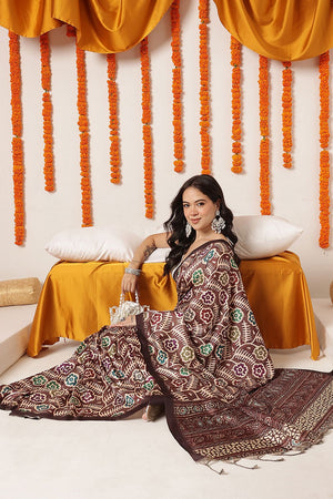 Brown Abstract Printed Art Silk Saree (SZ-DGAJRAKH-3286)