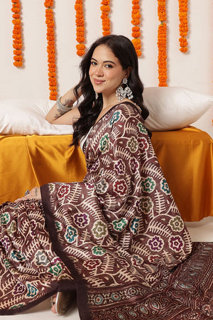 Brown Abstract Printed Art Silk Saree (SZ-DGAJRAKH-3286)