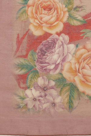 Beige Floral Printed Cotton Blend Saree