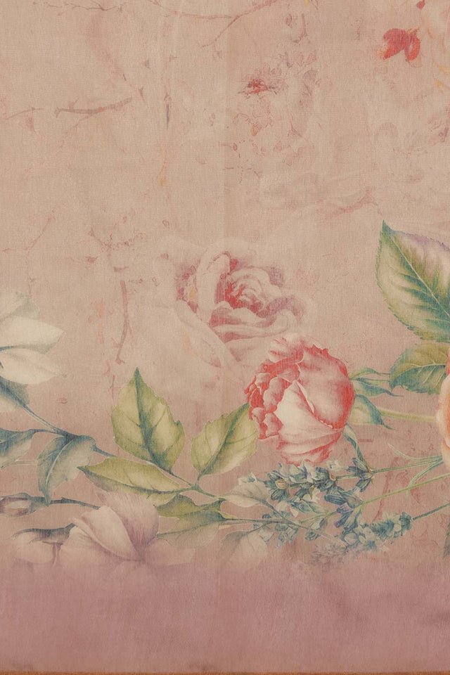 Beige Floral Printed Cotton Blend Saree