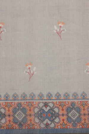 Grey Floral Printed Cotton Blend Saree