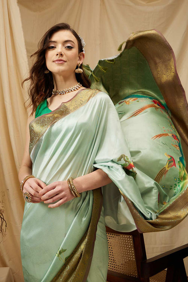 Olive Kanjeevaram Soft Silk Animal Saree