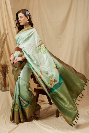 Olive Kanjeevaram Soft Silk Animal Saree