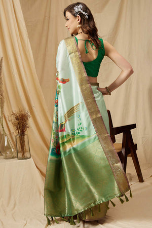 Olive Kanjeevaram Soft Silk Animal Saree