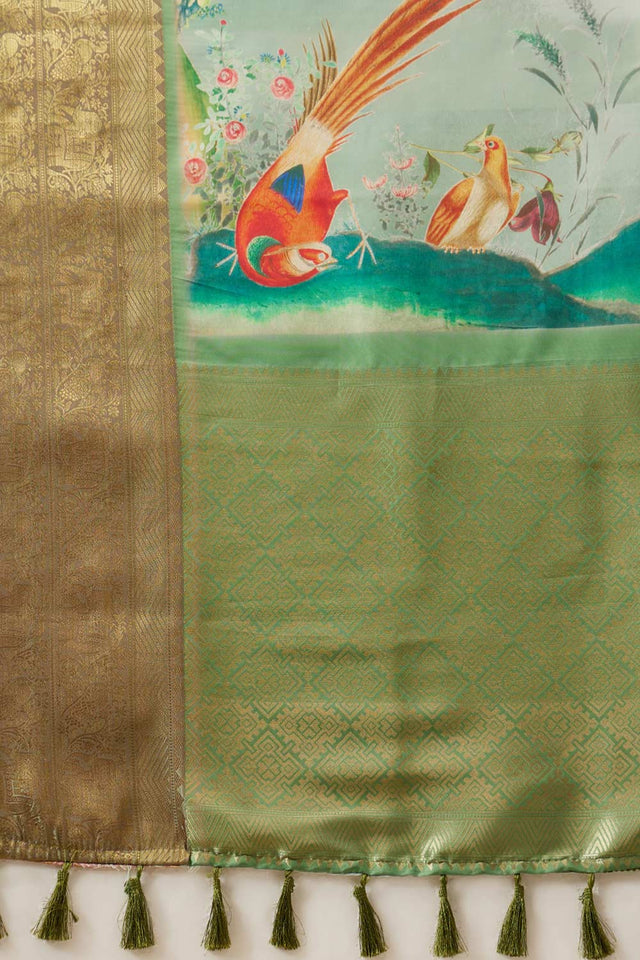 Olive Kanjeevaram Soft Silk Animal Saree