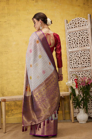 Lavender Muga Silk Floral Saree