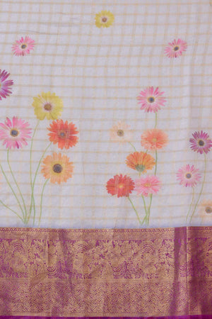 Lavender Muga Silk Floral Saree