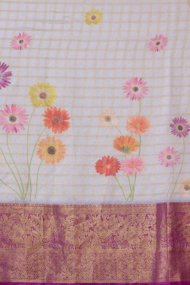 Lavender Muga Silk Floral Saree