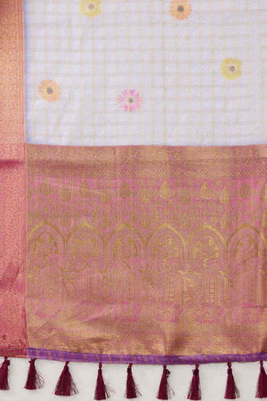 Lavender Muga Silk Floral Saree
