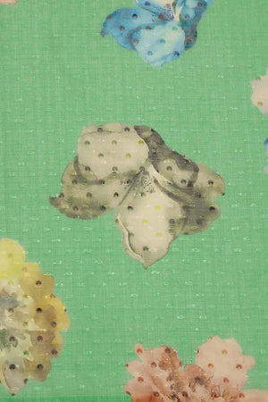 Green Chiffon Digital Print Floral Saree