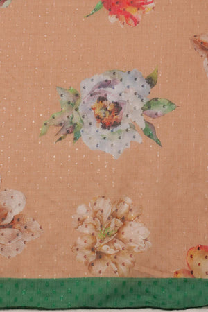 Peach Chiffon Digital Print Floral Saree