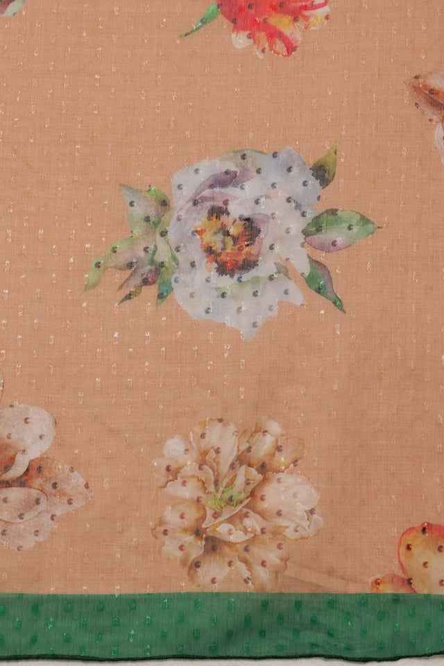 Peach Chiffon Digital Print Floral Saree