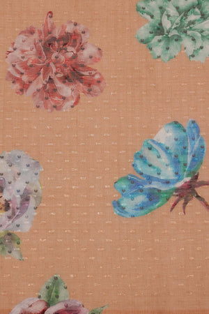 Peach Chiffon Digital Print Floral Saree