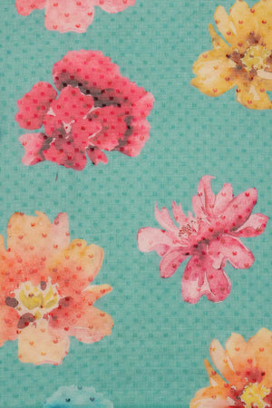 Teal Chiffon Digital Print Floral Saree