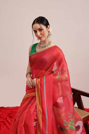 Pink Banarasi Printed Silk  Saree