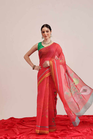 Pink Banarasi Printed Silk  Saree