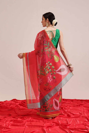 Pink Banarasi Printed Silk  Saree