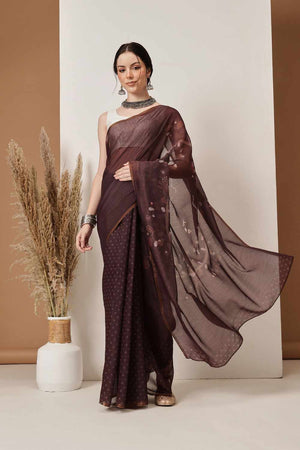 Wine Banarasi Printed Silk  Saree