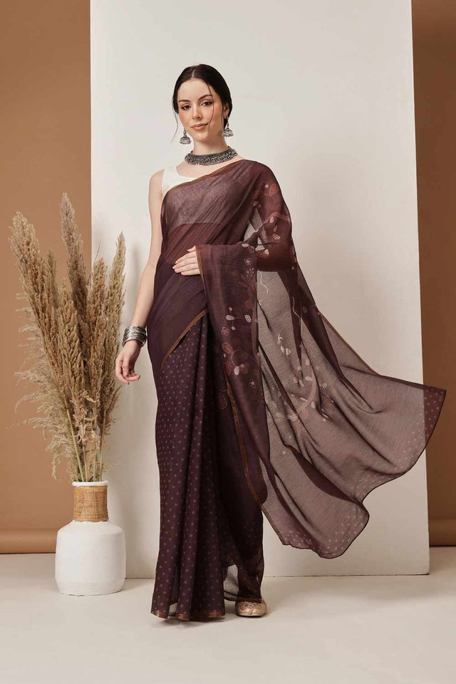 Wine Banarasi Printed Silk  Saree
