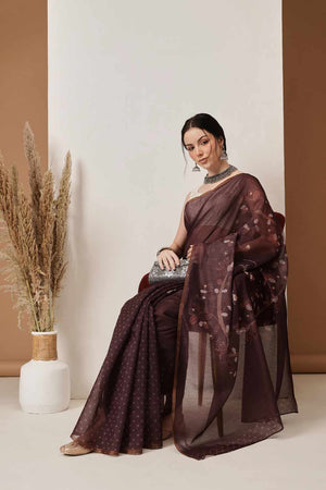 Wine Banarasi Printed Silk  Saree