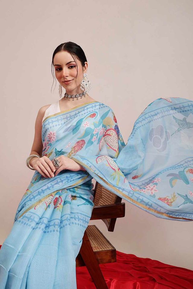 Yellow Banarasi Printed Silk  Saree