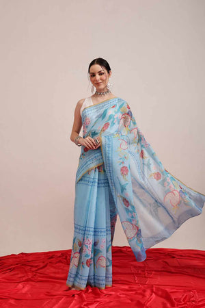 Yellow Banarasi Printed Silk  Saree