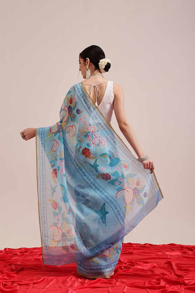 Yellow Banarasi Printed Silk  Saree