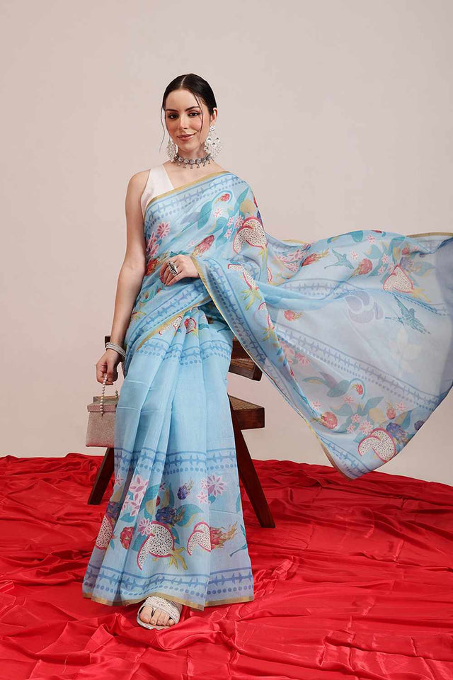 Yellow Banarasi Printed Silk  Saree